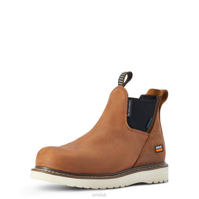 Ariat Rebar Wedge Chelsea Waterproof Composite Toe Work Boot Women D0X62380 Aged Honey Footwear