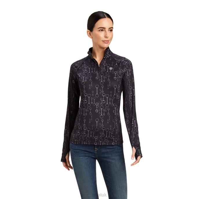 Ariat Lowell 2.0 1/4 Zip Baselayer Women D0X63145 Black Bit Print Tops