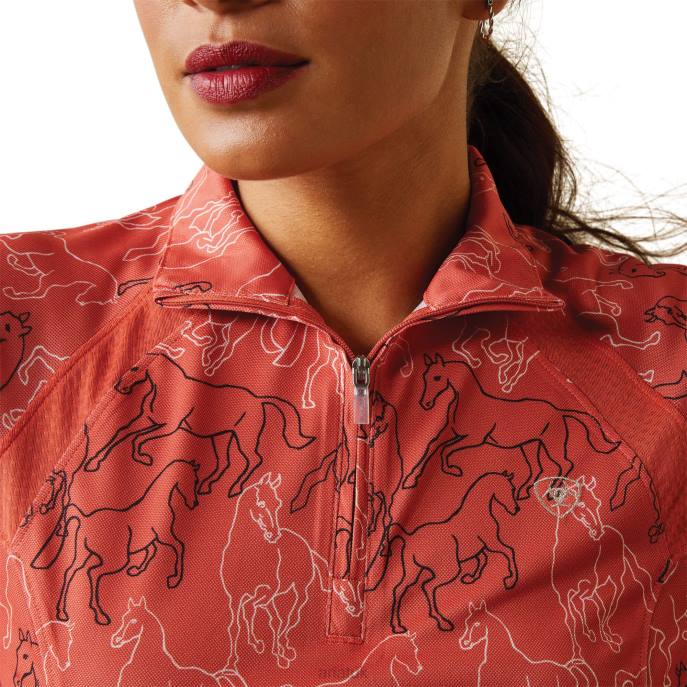 Ariat Sunstopper 2.0 1/4 Zip Baselayer Women D0X62829 Burnt Sienna Mirror Print Tops