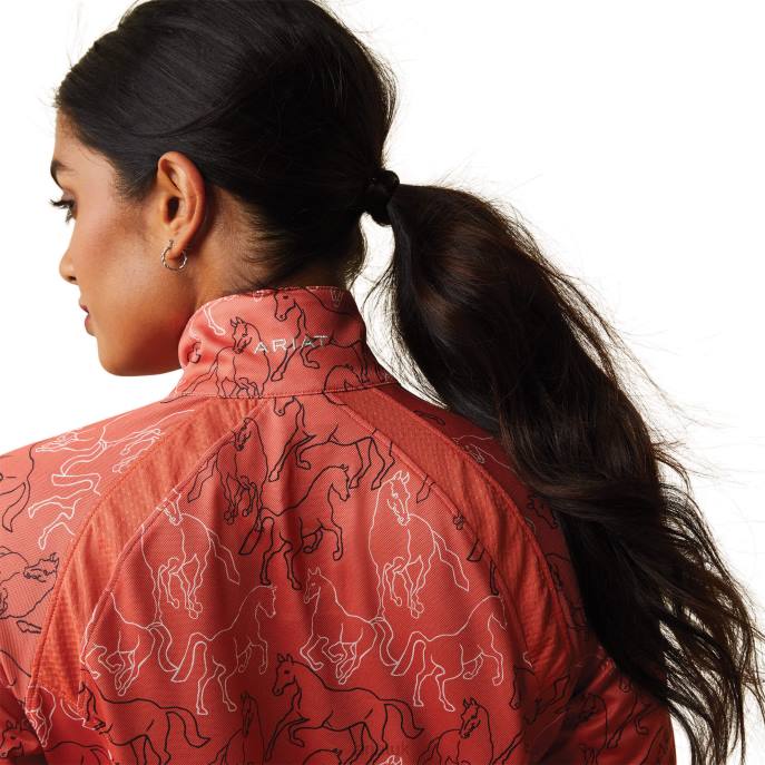 Ariat Sunstopper 2.0 1/4 Zip Baselayer Women D0X62829 Burnt Sienna Mirror Print Tops