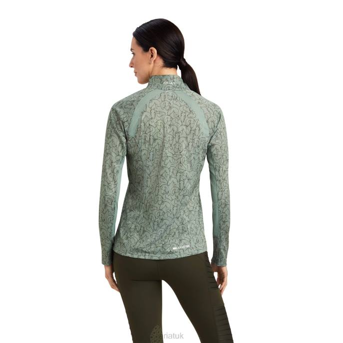 Ariat Sunstopper 2.0 1/4 Zip Baselayer Women D0X62849 Hedge Green Doodle Horse Tops