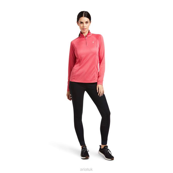 Ariat Sunstopper 2.0 1/4 Zip Baselayer Women D0X63037 Party Punch Dot Tops
