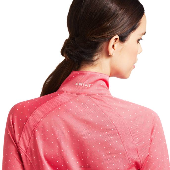 Ariat Sunstopper 2.0 1/4 Zip Baselayer Women D0X63037 Party Punch Dot Tops