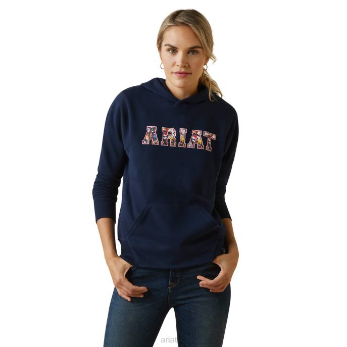 Ariat 3D Logo 2.0 Hoodie Women D0X63375 Navy/Red Tops