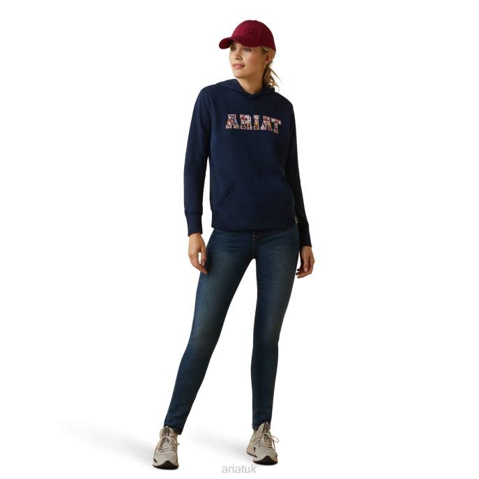 Ariat 3D Logo 2.0 Hoodie Women D0X63375 Navy/Red Tops