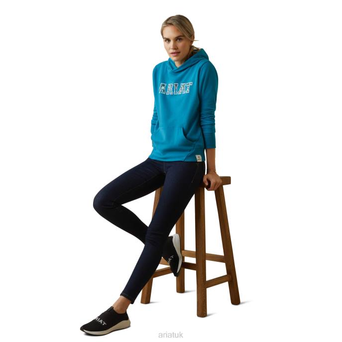 Ariat 3D Logo 2.0 Hoodie Women D0X63376 Mosaic Blue Tops