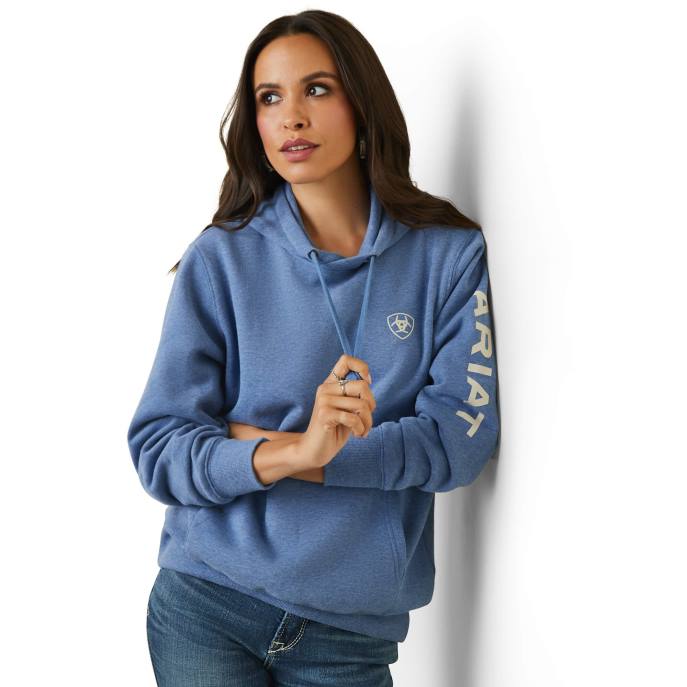 Ariat Logo Hoodie Women D0X63459 Blue Heather Tops