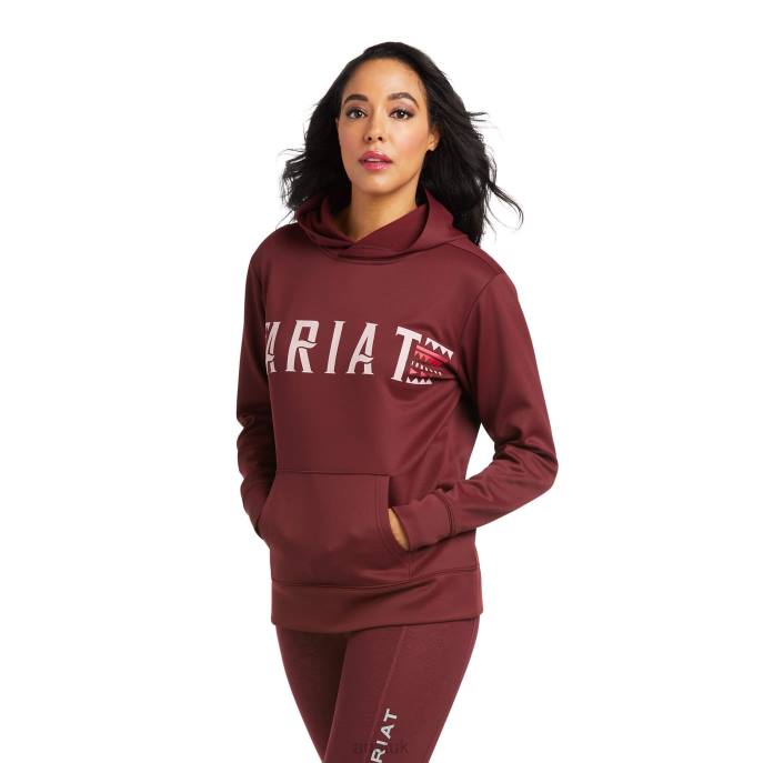 Ariat Logo Tek Hoodie Women D0X63446 Windsor Wine Tops