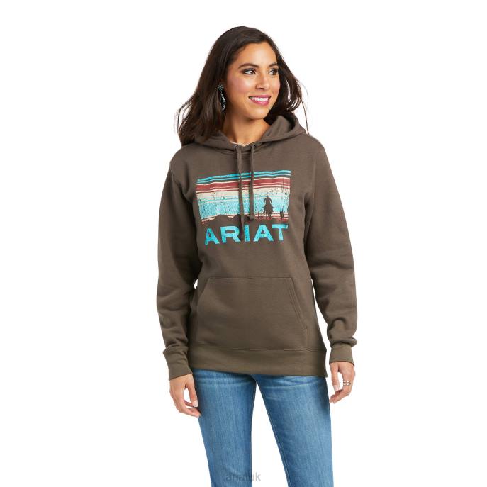 Ariat REAL Arm Logo Hoodie Women D0X63438 Banyan Bark Tops