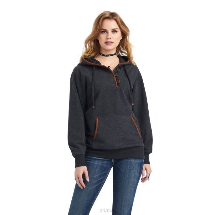 Ariat REAL Elevated Hoodie Women D0X63385 Heather Charcoal Tops