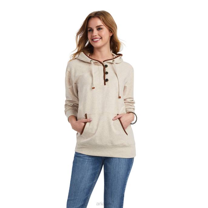 Ariat REAL Elevated Hoodie Women D0X63391 Oatmeal Heather Tops