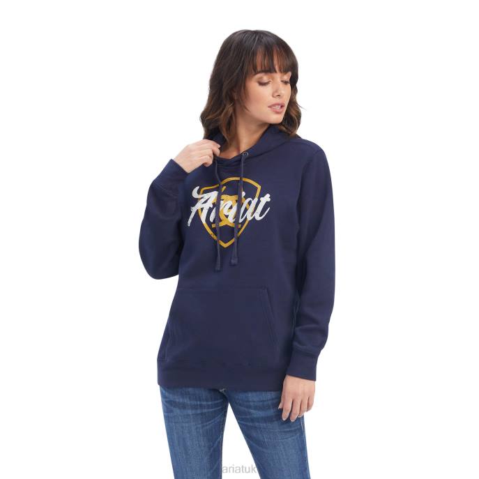 Ariat REAL Shield Logo Hoodie Women D0X63427 Navy Eclipse Tops