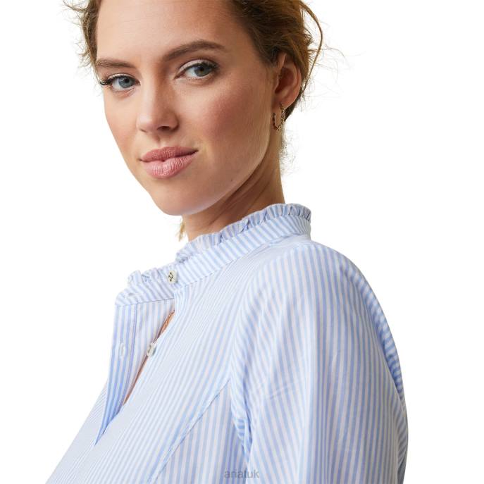 Ariat Clarion Blouse Women D0X63021 Powder Blue Stripe Tops