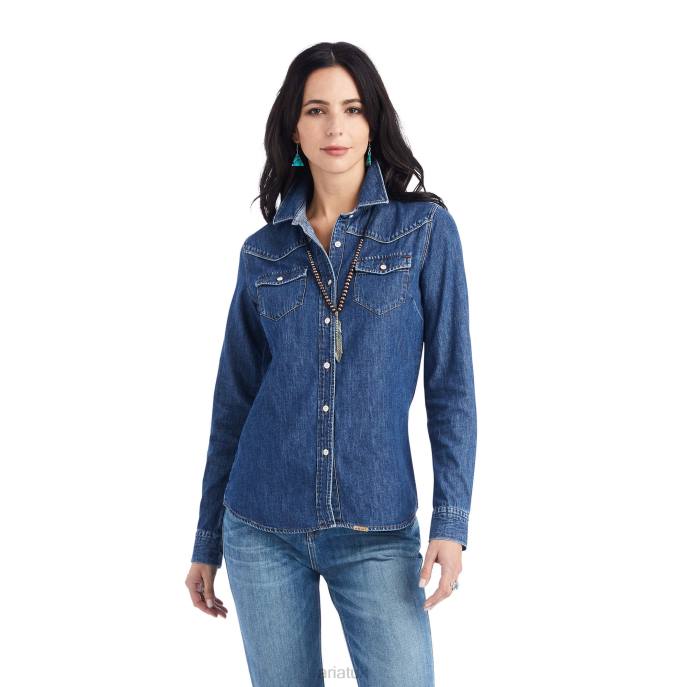 Ariat Farriday Denim Shirt Women D0X63010 Bluelight Tops