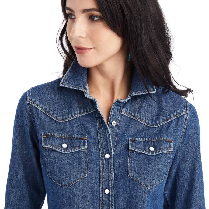 Ariat Farriday Denim Shirt Women D0X63010 Bluelight Tops