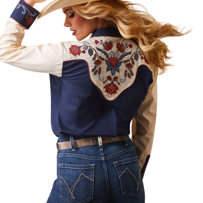 Ariat Loretta Shirt Women D0X62759 Navy/Buttercream Tops