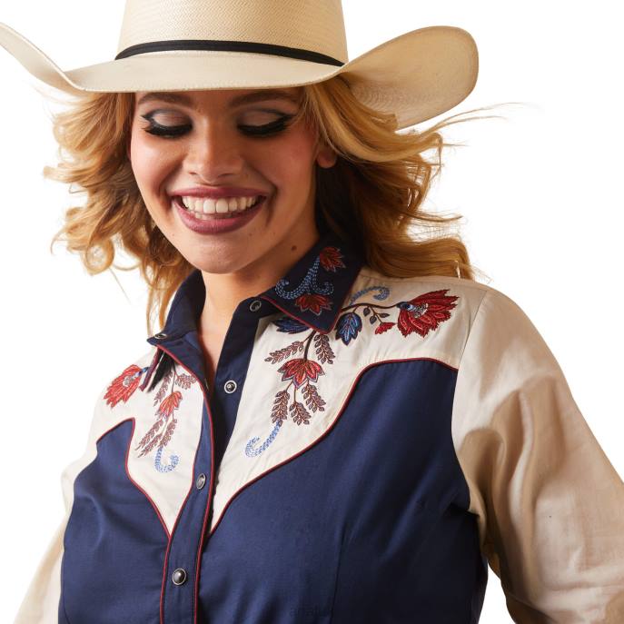 Ariat Loretta Shirt Women D0X62759 Navy/Buttercream Tops