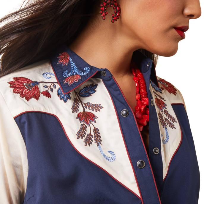 Ariat Loretta Shirt Women D0X62759 Navy/Buttercream Tops