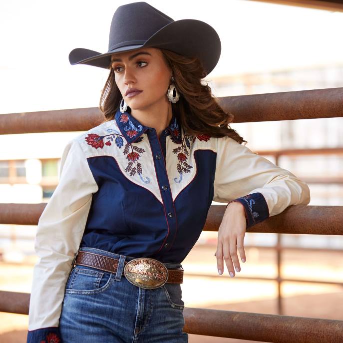 Ariat Loretta Shirt Women D0X62759 Navy/Buttercream Tops