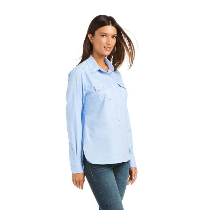 Ariat Loyola Popover Shirt Women D0X63273 Chambray Blue Tops