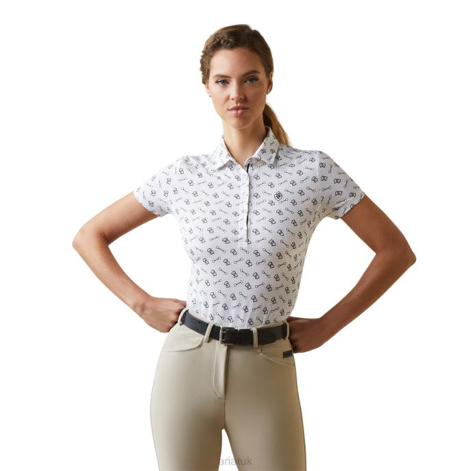 Ariat Motif Polo Women D0X63229 White Tack Ditsy Tops
