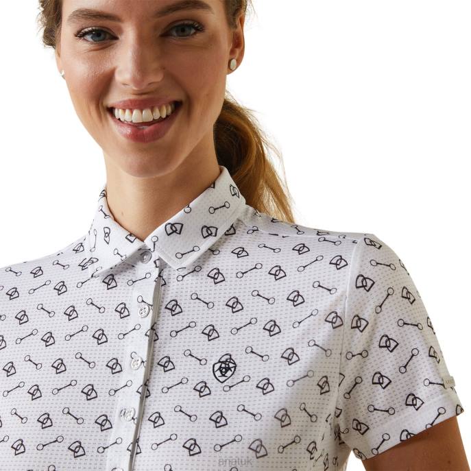 Ariat Motif Polo Women D0X63229 White Tack Ditsy Tops