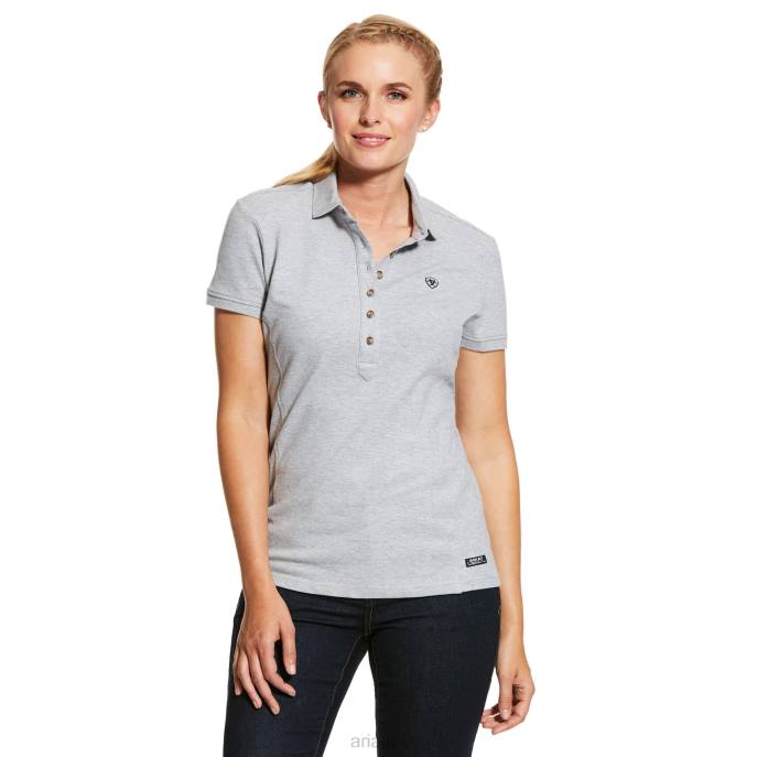 Ariat Prix 2.0 Polo Women D0X62986 Heather Grey Tops