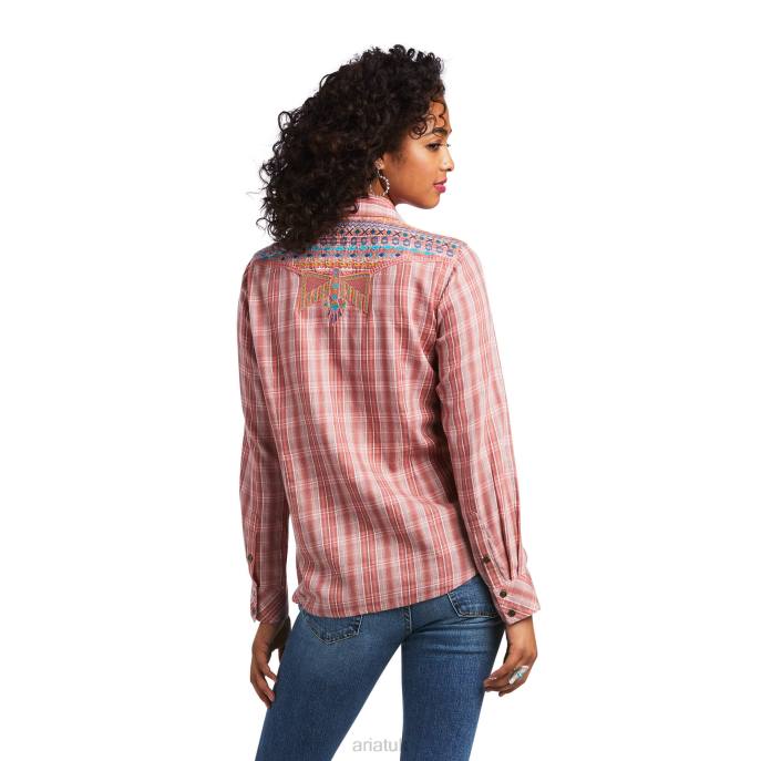 Ariat REAL Antique Thunderbird Shirt Women D0X63209 Antique Rubia Plaid Tops
