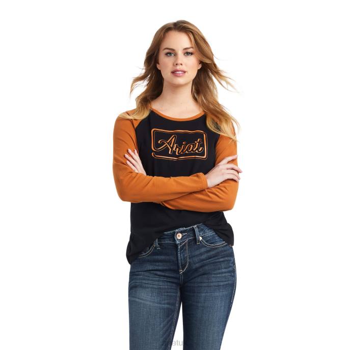 Ariat REAL Baseball Shirt Women D0X62902 Black/Roasted Pecan Tops