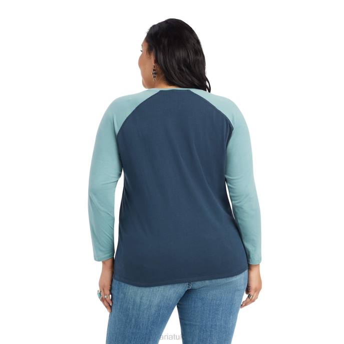 Ariat REAL Baseball Shirt Women D0X63116 Midnight Navy/Arctic Tops