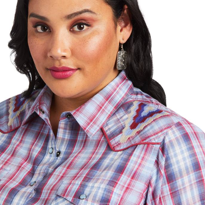 Ariat REAL Cornflower Shirt Women D0X63007 Cornflower Plaid Tops