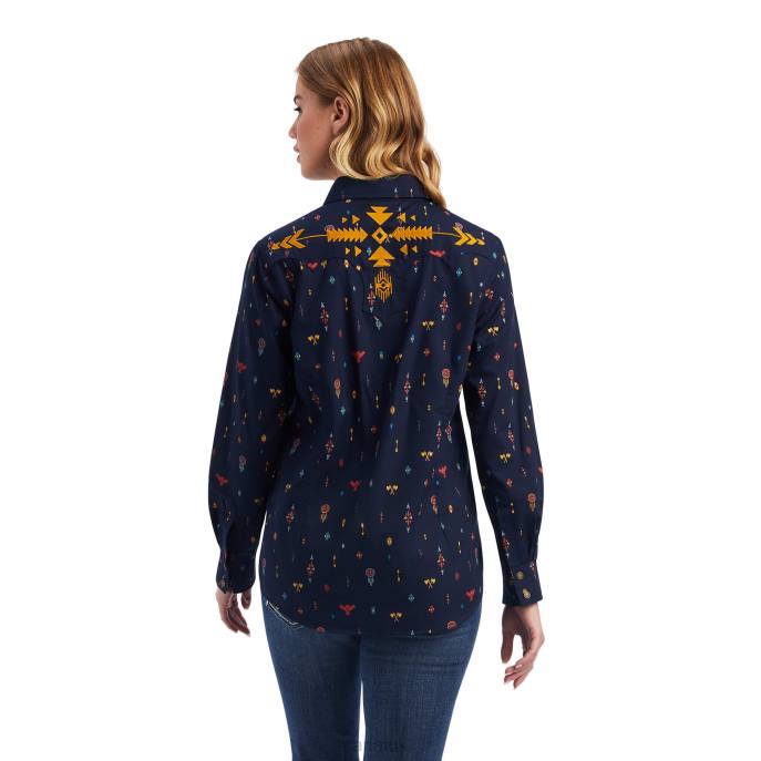 Ariat REAL Dakota Snap Shirt Women D0X63136 Navy Multi Print Tops