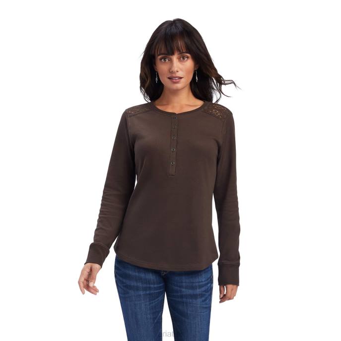 Ariat REAL Henley Shirt Women D0X62987 Brazil Nut Tops