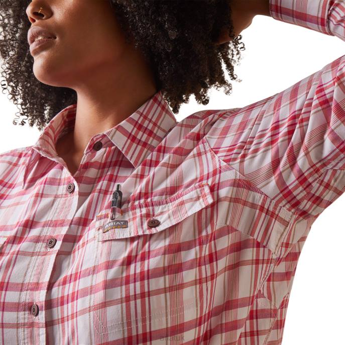 Ariat Rebar Made Tough DuraStretch Work Shirt Women D0X62960 Cherries Julibee Plaid Tops