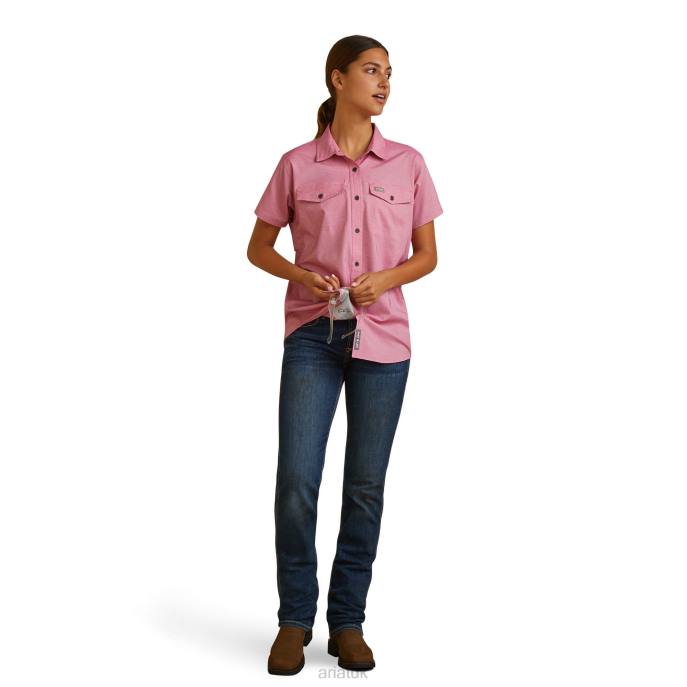 Ariat Rebar Made Tough VentTEK DuraStretch Work Shirt Women D0X62939 Cherry Jubilee Tops