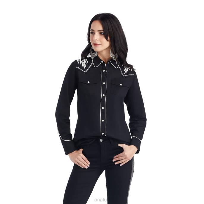 Ariat Retro Snap Chimayo Shirt Women D0X62807 Black Tops