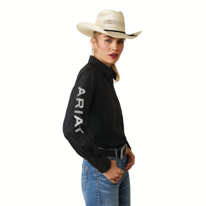 Ariat Team Kirby Stretch Shirt Women D0X62850 Black W/Silver Lurex Tops