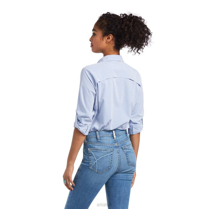 Ariat VentTEK Stretch Shirt Women D0X62769 Mazarine Blue/White Stripe Tops