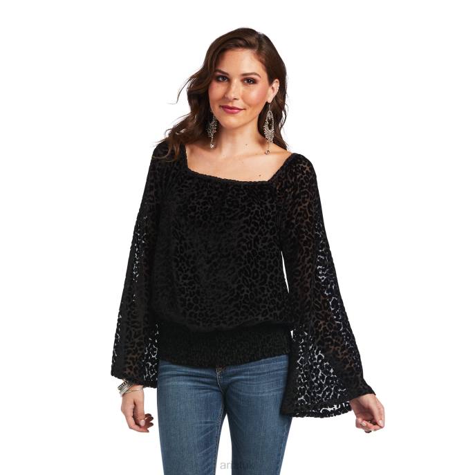 Ariat Leopard Velvet Crop Top Women D0X63210 Black Tops