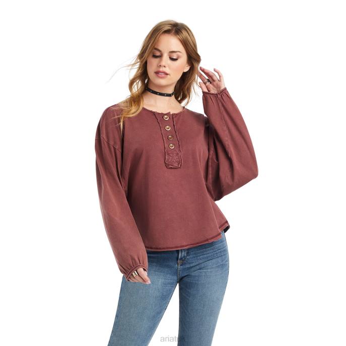 Ariat Pinon Henley Top Women D0X62956 Maroon Banner Tops