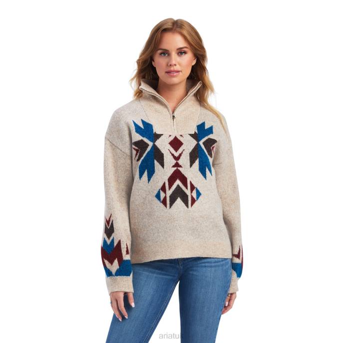 Ariat Fire Canyon Sweater Women D0X63346 Oatmeal Heather Tops