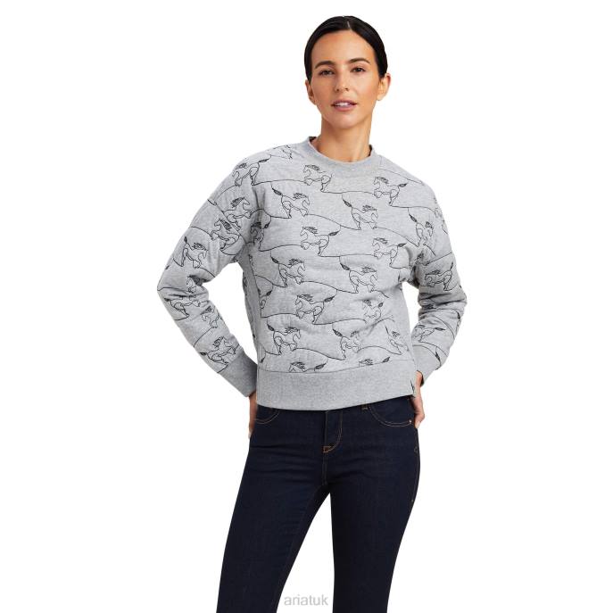 Ariat Contour Equine Crew Sweatshirt Women D0X63350 Heather Grey Tops