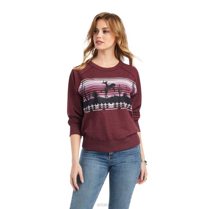 Ariat Desert Ride Crew Sweatshirt Women D0X63344 Maroon Banner Tops