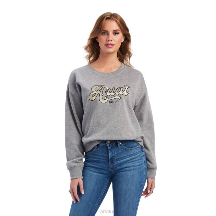 Ariat REAL Metallic Varsity Logo Sweatshirt Women D0X63324 Heather Grey Tops