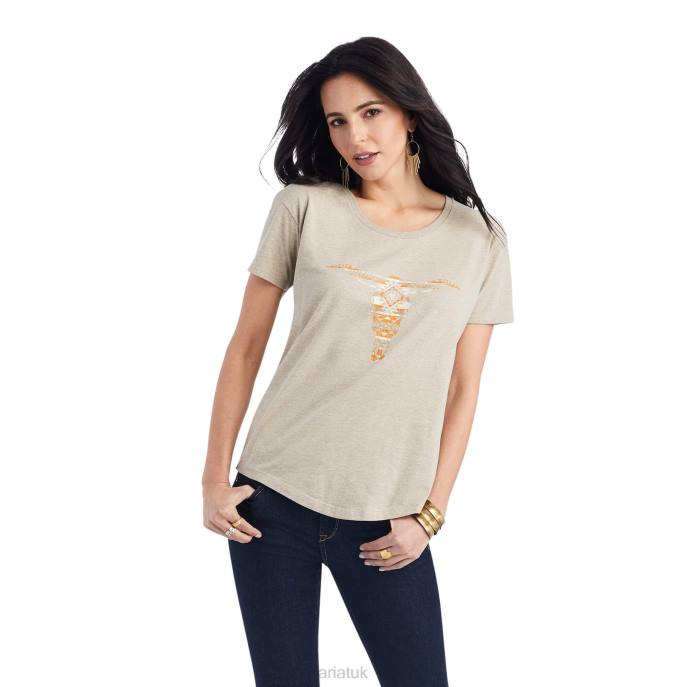 Ariat Blanket Skull Tee Women D0X63092 Oatmeal Heather Tops