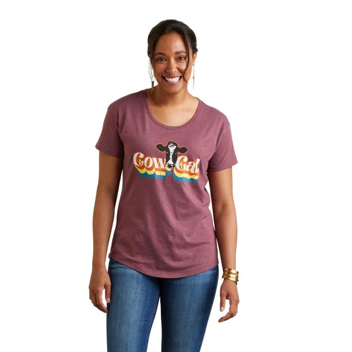 Ariat Cow Gal T-Shirt Women D0X63184 Burgundy Heather Tops