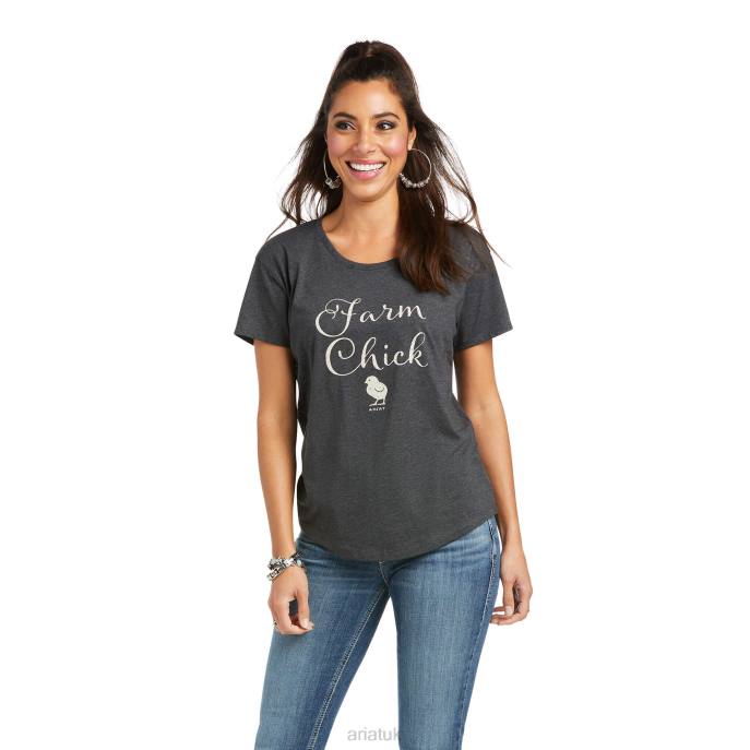 Ariat Farm Chick T-Shirt Women D0X62916 Charcoal Heather Tops