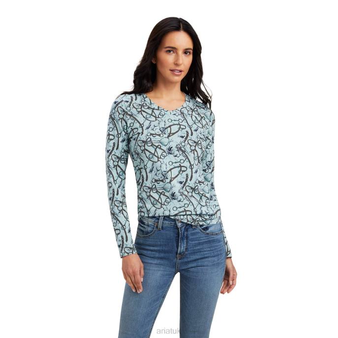 Ariat Melange Print T-Shirt Women D0X63132 Blue Surf Tops