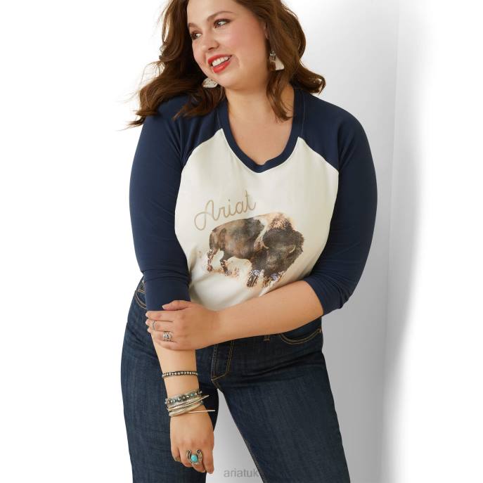 Ariat Painted Dreams T-Shirt Women D0X62779 Coconut Milk/Navy Tops