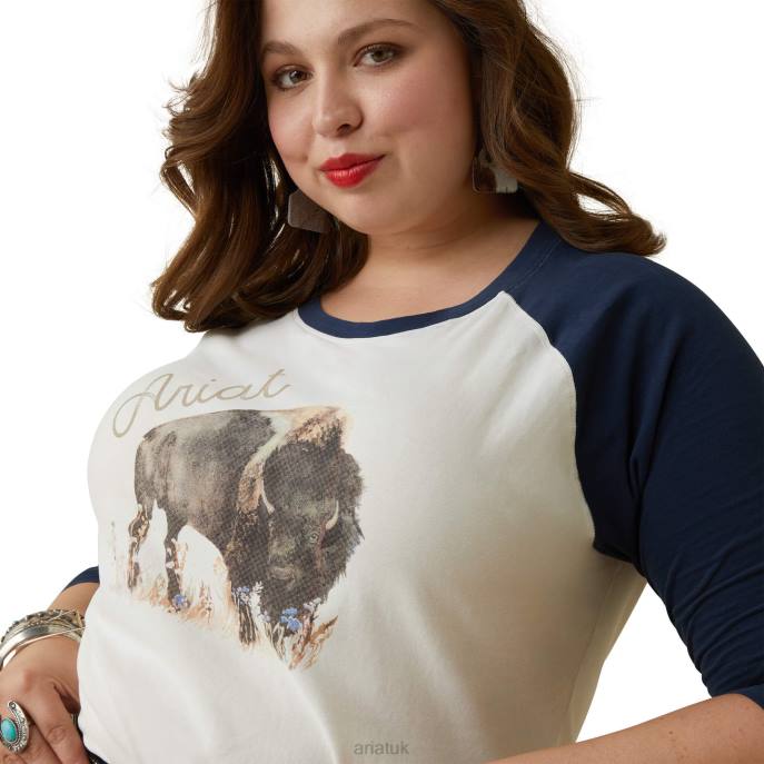 Ariat Painted Dreams T-Shirt Women D0X62779 Coconut Milk/Navy Tops